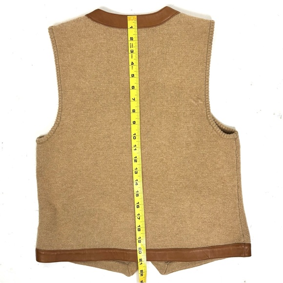 Lauren Ralph Lauren Women M Button Sweater Vest Wool Cashmere Leather Old Money - Picture 7 of 9